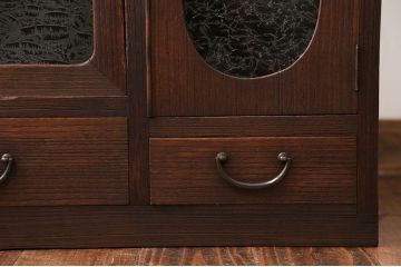 レトロ家具　昭和レトロ　結霜ガラス入りローボード