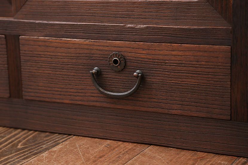 レトロ家具　昭和レトロ　結霜ガラス入りローボード