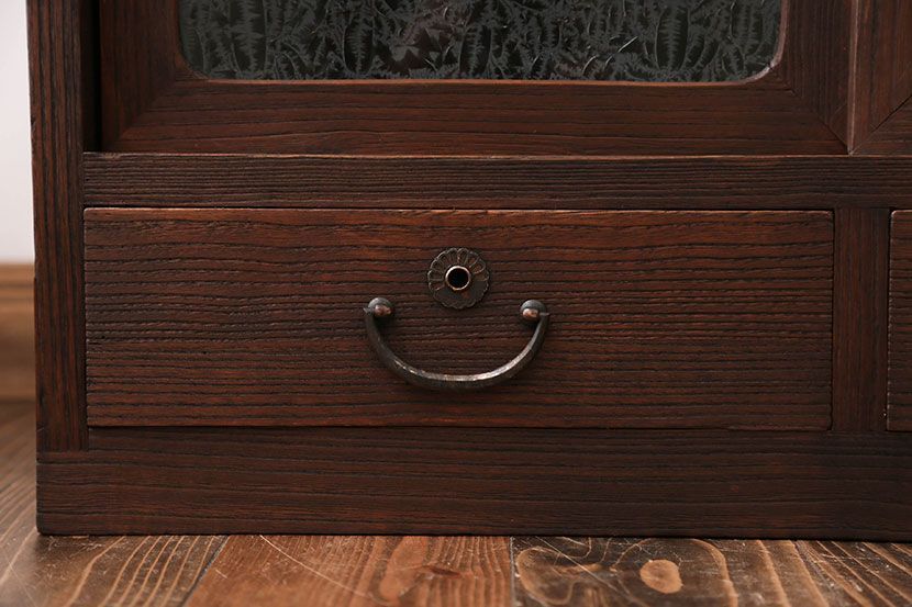 レトロ家具　昭和レトロ　結霜ガラス入りローボード