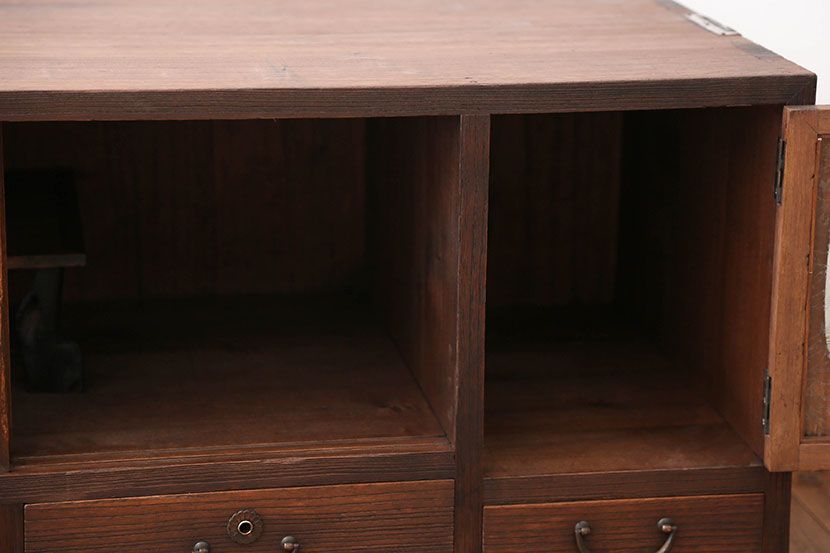 レトロ家具　昭和レトロ　結霜ガラス入りローボード