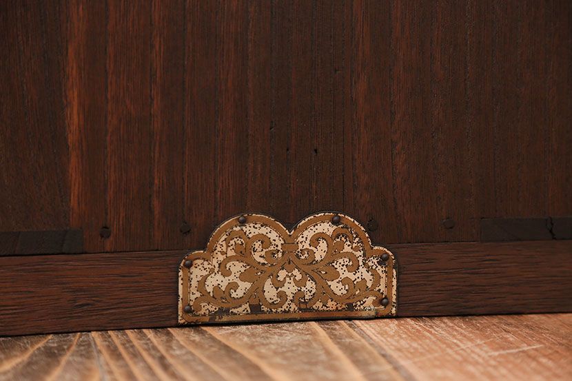 レトロ家具　昭和レトロ　結霜ガラス入りローボード