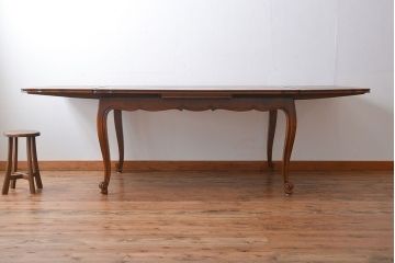 アンティーク家具　フランスアンティーク　パーケット天板　猫脚のドローリーフテーブル