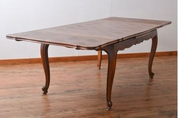 アンティーク家具　フランスアンティーク　パーケット天板　猫脚のドローリーフテーブル