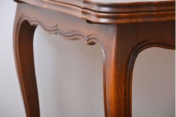 アンティーク家具　フランスアンティーク　パーケット天板　猫脚のドローリーフテーブル