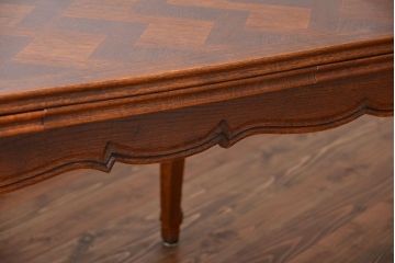 アンティーク家具　フランスアンティーク　パーケット天板　猫脚のドローリーフテーブル