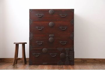 アンティーク家具　古民具・骨董　総檜材の重ね衣装箪笥