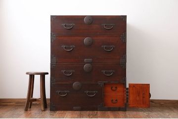 アンティーク家具　古民具・骨董　総檜材の重ね衣装箪笥