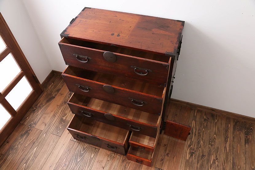 アンティーク家具　古民具・骨董　総檜材の重ね衣装箪笥