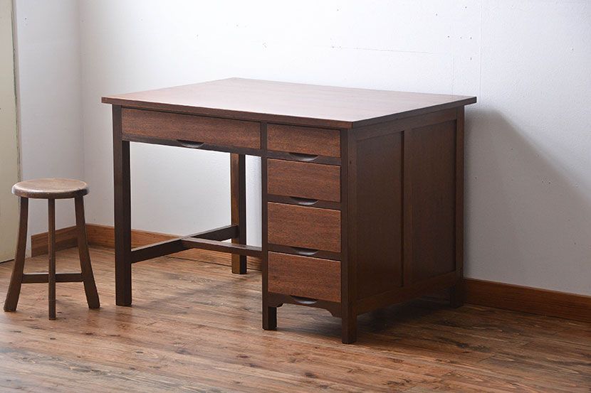 レトロ家具　昭和レトロ　背面扉付き!レトロなアンティーク片袖机