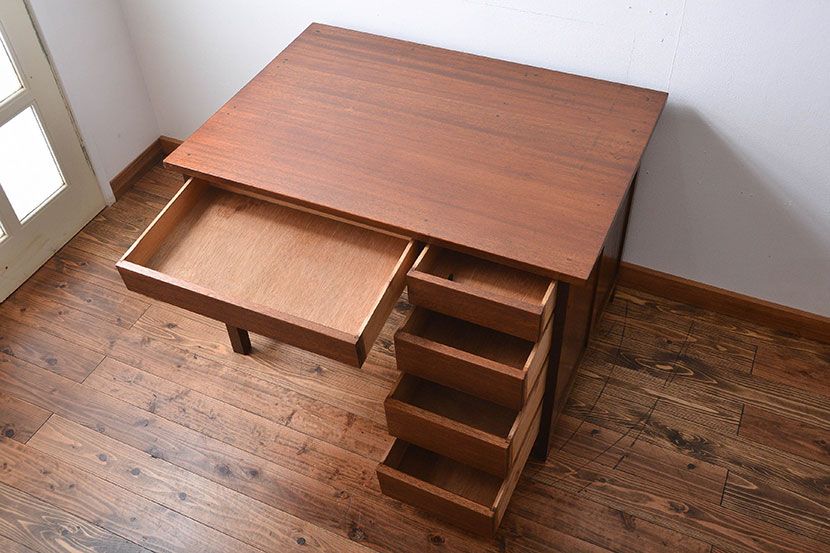 レトロ家具　昭和レトロ　背面扉付き!レトロなアンティーク片袖机