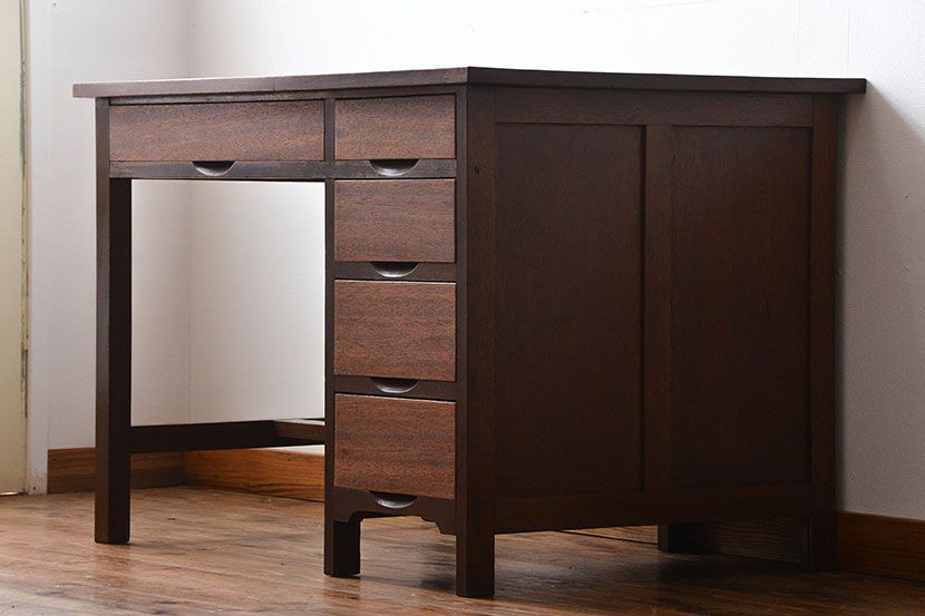 レトロ家具　昭和レトロ　背面扉付き!レトロなアンティーク片袖机