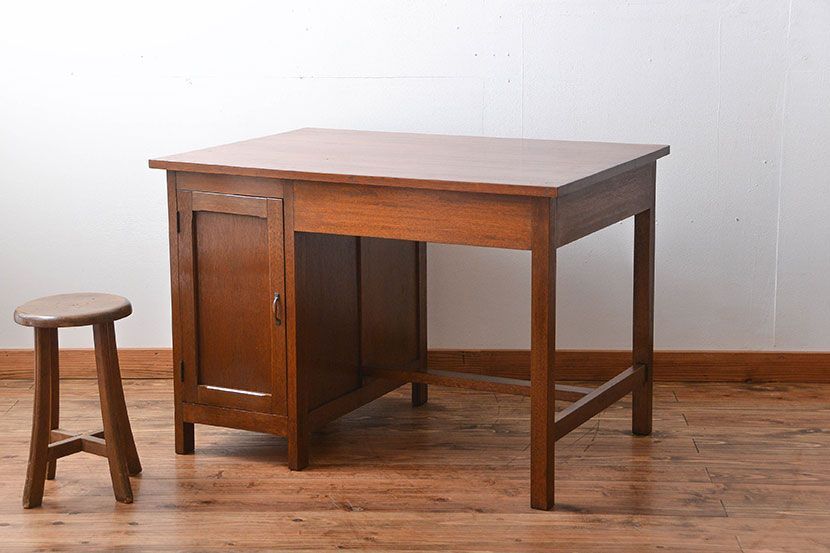 レトロ家具　昭和レトロ　背面扉付き!レトロなアンティーク片袖机