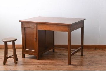 レトロ家具　昭和レトロ　背面扉付き!レトロなアンティーク片袖机