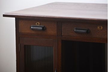 レトロ家具　昭和レトロ　ナラ材の両袖机
