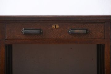 レトロ家具　昭和レトロ　ナラ材の両袖机