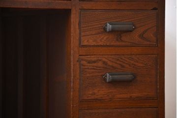 レトロ家具　昭和レトロ　ナラ材の両袖机