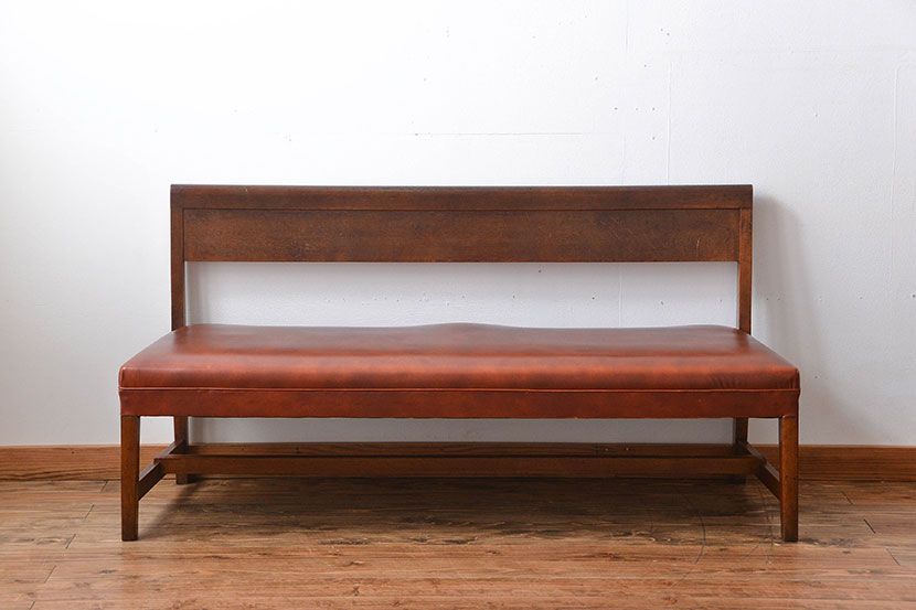 レトロ家具　昭和レトロ　ナラ材のベンチ