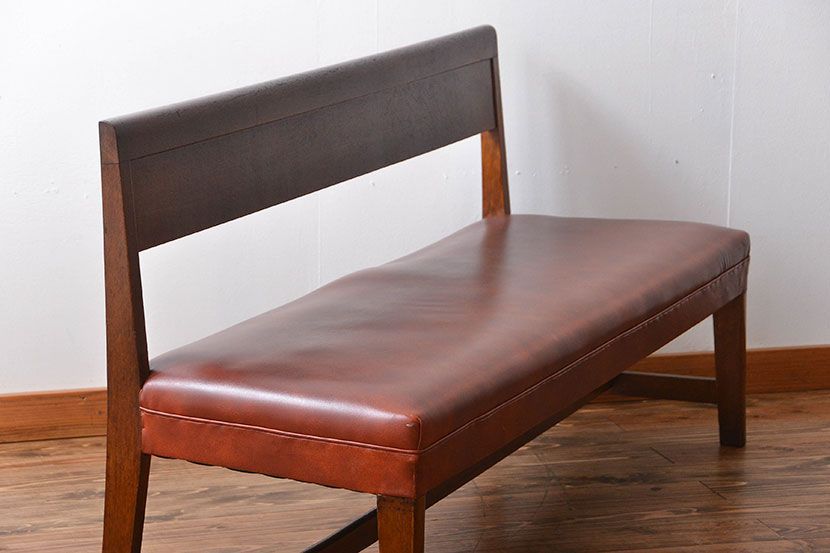 レトロ家具　昭和レトロ　ナラ材のベンチ