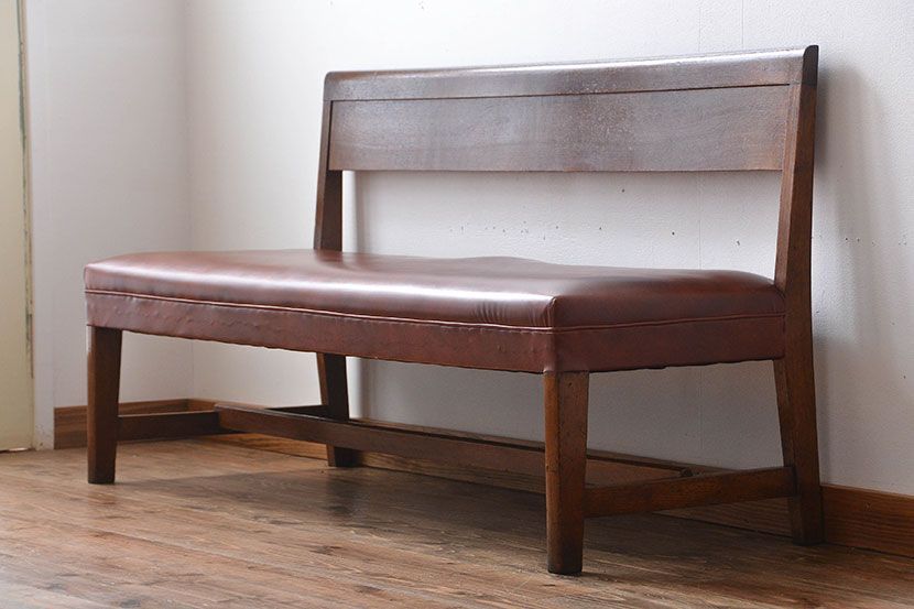 レトロ家具　昭和レトロ　ナラ材のベンチ