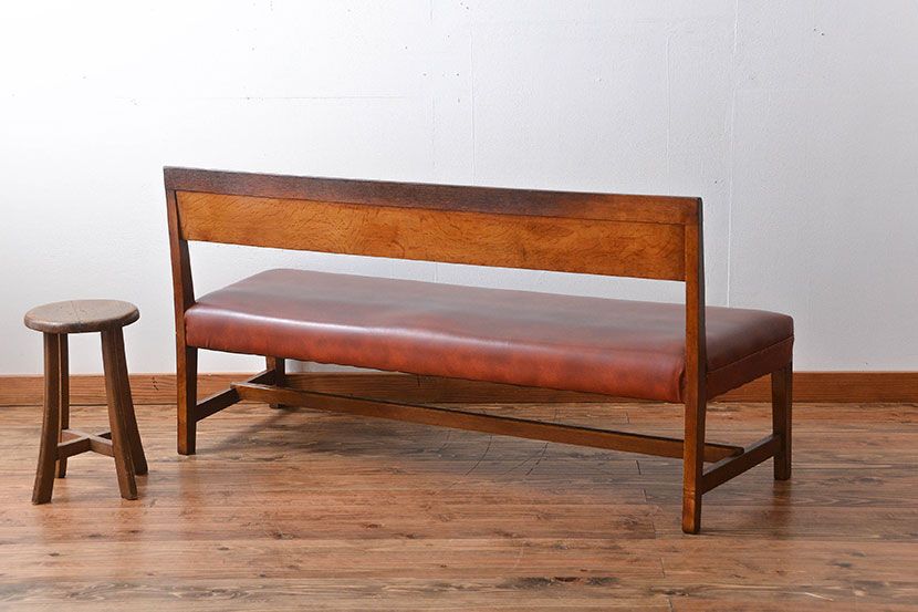 レトロ家具　昭和レトロ　ナラ材のベンチ