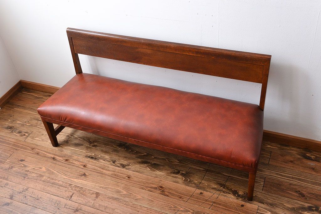 レトロ家具　昭和レトロ　ナラ材のベンチ(2)