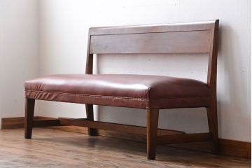 レトロ家具　昭和レトロ　ナラ材のベンチ(2)