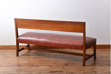 レトロ家具　昭和レトロ　ナラ材のベンチ(2)