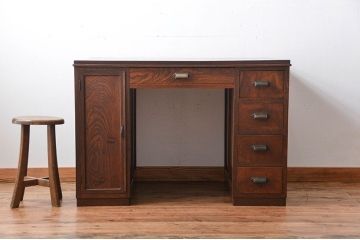 アンティーク家具　天板くるみ材一枚板　組み立て式両袖机