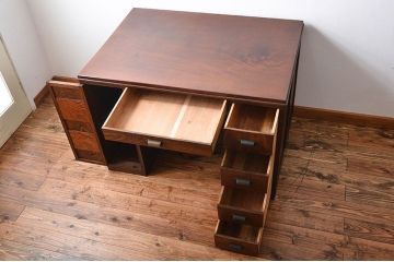 アンティーク家具　天板くるみ材一枚板　組み立て式両袖机