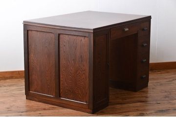 アンティーク家具　天板くるみ材一枚板　組み立て式両袖机