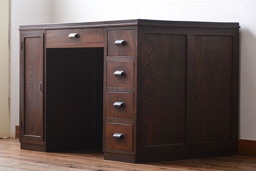 アンティーク家具　天板くるみ材一枚板　組み立て式両袖机