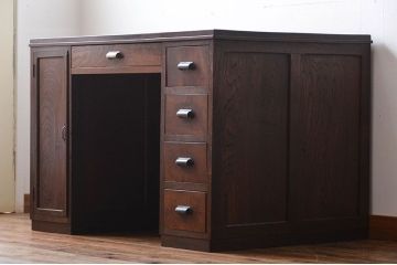 アンティーク家具　天板くるみ材一枚板　組み立て式両袖机