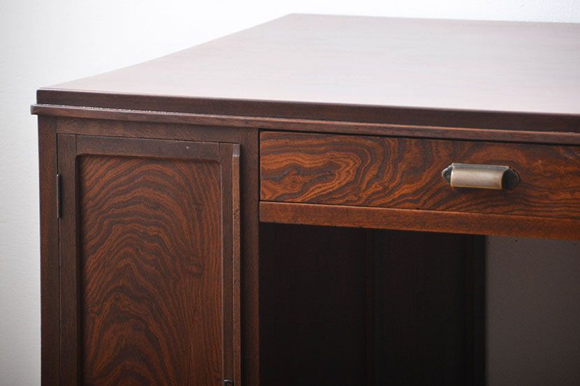 アンティーク家具　天板くるみ材一枚板　組み立て式両袖机