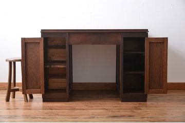 アンティーク家具　天板くるみ材一枚板　組み立て式両袖机