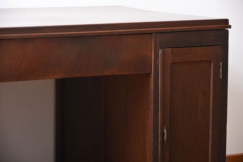 アンティーク家具　天板くるみ材一枚板　組み立て式両袖机