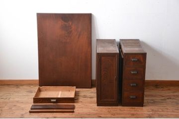 アンティーク家具　天板くるみ材一枚板　組み立て式両袖机