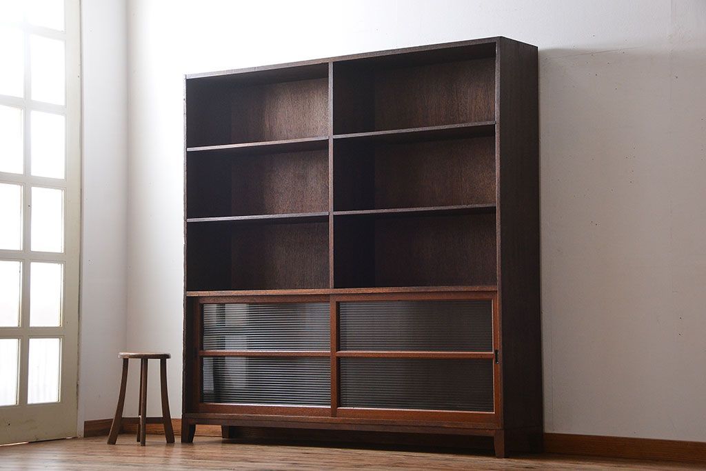 レトロ家具　昭和レトロ　古い学校の大きな収納棚(2)