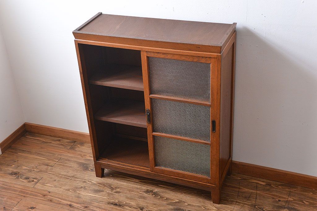 レトロ家具　昭和レトロ　ダイヤガラス入り脚付き収納棚