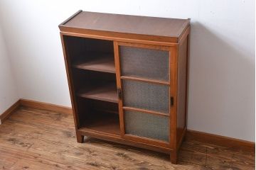 レトロ家具　昭和レトロ　ダイヤガラス入り脚付き収納棚