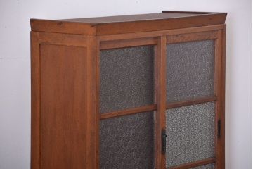 レトロ家具　昭和レトロ　ダイヤガラス入り脚付き収納棚