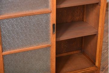 レトロ家具　昭和レトロ　ダイヤガラス入り脚付き収納棚