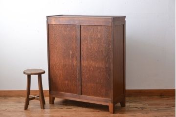 レトロ家具　昭和レトロ　ダイヤガラス入り脚付き収納棚