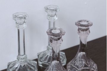 アンティーク雑貨　イギリスアンティーク　クリアガラスのキャンドルスタンドペア2つセット