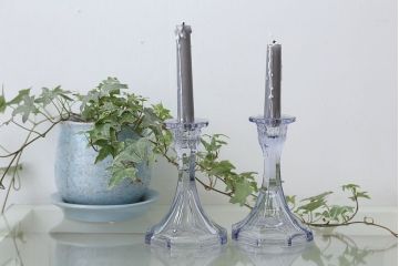 アンティーク雑貨　イギリスアンティーク　クリアガラスのキャンドルスタンドペアセット