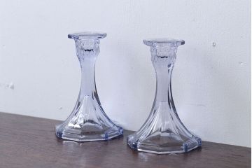 アンティーク雑貨　イギリスアンティーク　クリアガラスのキャンドルスタンドペアセット