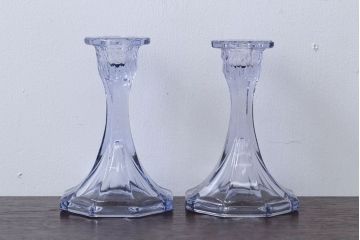 アンティーク雑貨　イギリスアンティーク　クリアガラスのキャンドルスタンドペアセット