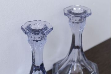 アンティーク雑貨　イギリスアンティーク　クリアガラスのキャンドルスタンドペアセット