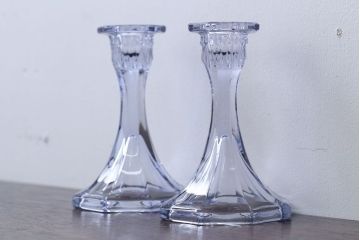 アンティーク雑貨　イギリスアンティーク　クリアガラスのキャンドルスタンドペアセット