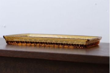 アンティーク雑貨　イギリスアンティーク　琥珀色ガラスのドレッサーセット(キャンドルスタンド)