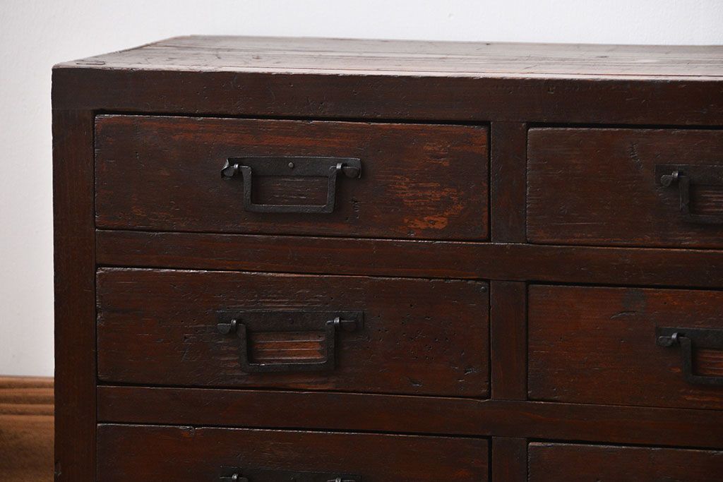 アンティーク家具　古民具・骨董　角手の12杯引き出し